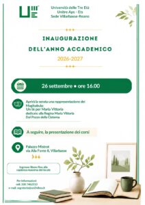 Locandina inaugurazione anno accademico 2026-2027 Unitre Villarbasse-Reano